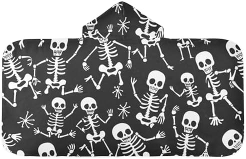 Kids Hooded Beach Towel with Cartoon Skeletons and Bones
