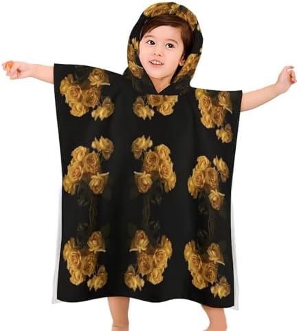 Kids Hooded Bath Towel with Yellow Roses Design