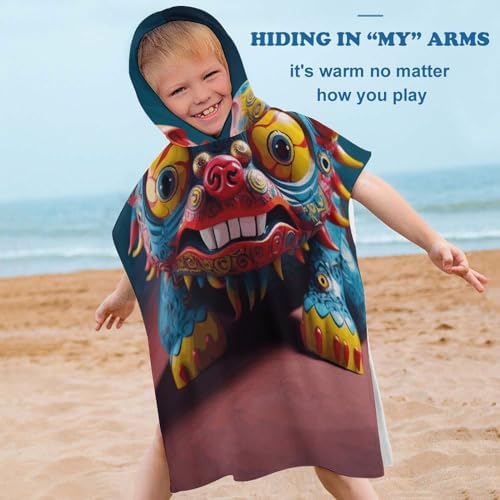 Kids Hooded Bath Towel with Lion Print