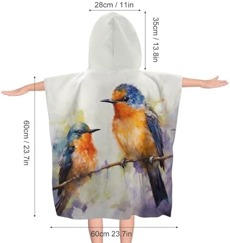 Kids Hooded Bath Towel with Bird Print