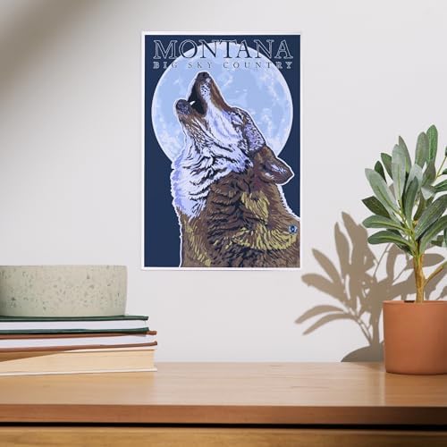 Lantern Press 8x12 Art Print Montana Big Sky Country Howling Wolf
