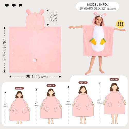 OLAOLA Bunny Hooded Kids Beach Towel for 3-12 Years