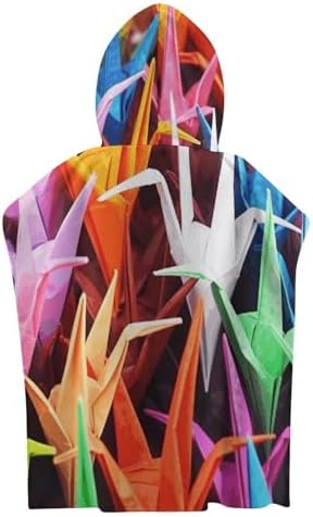Kids Hooded Beach Towel with Origami Cranes Print