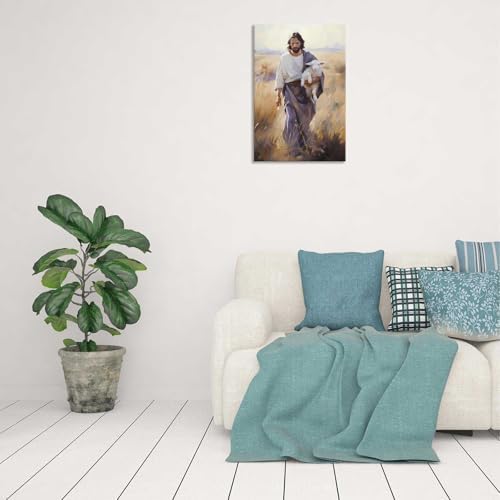 Jesus and the Lamb Poster Canvas Wall Art 12x16in Framed