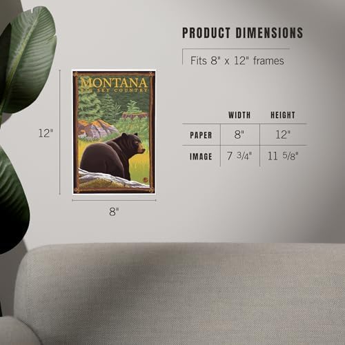 Lantern Press 8x12 Art Print of Montana Bear in Forest