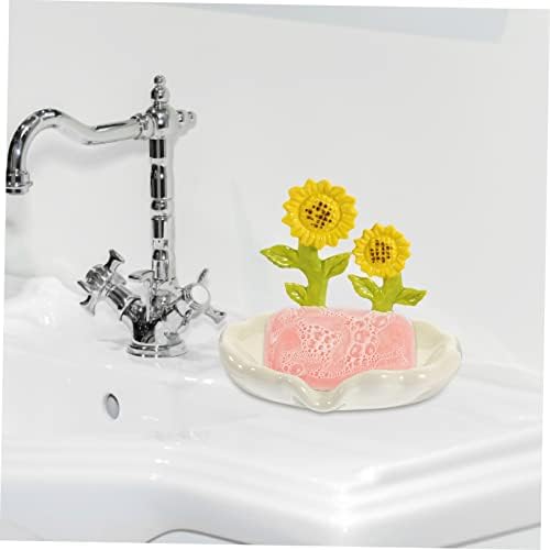Ciieeo Ceramic Soap Dish with Drainage Sunflower Holder for Bathroom Kitchen