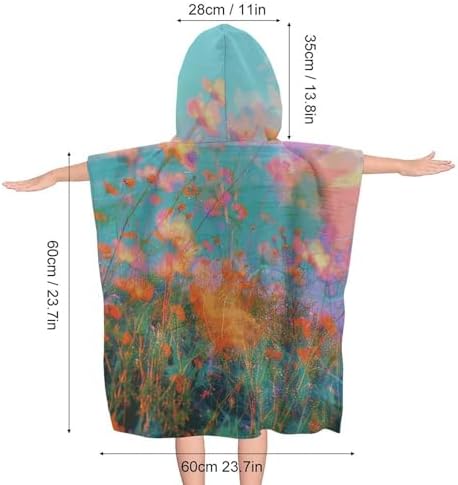 Kids Hooded Towel with Blurry Flowers Print