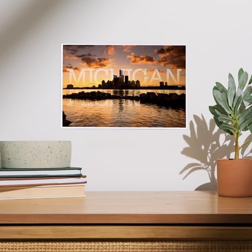 Lantern Press 8x12 Art Print Michigan Orange Sky and Skyline