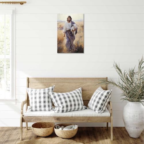 Jesus and the Lamb Poster Canvas Wall Art 12x16in Framed