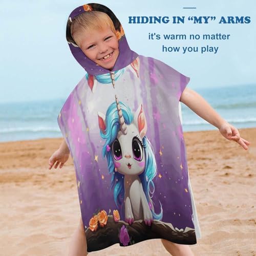 Kids Unicorn Print Hooded Beach Towel