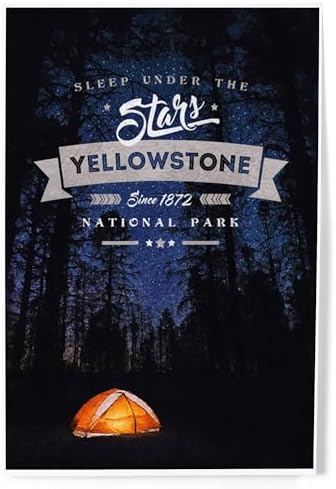 Lantern Press 8x12 Art Print Yellowstone Sleep Under the Stars Tent Night Sky