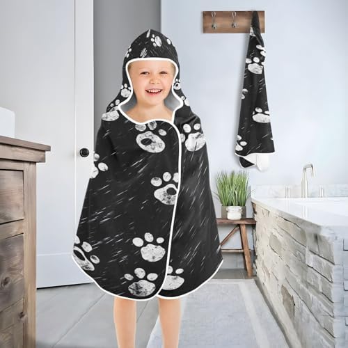 Blueangle Kids Bath Towel with Dog Paw Print Design
