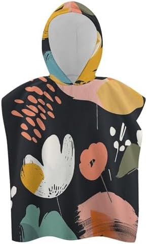 Kids Hooded Beach Towel with Abstract Flowers Print