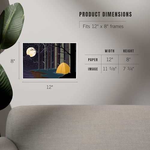 Lantern Press 8x12 Art Print Camping by Cliffside at Night