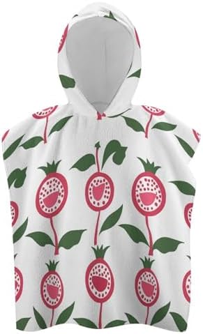 Kids Hooded Beach Towel with Pomegranate Pattern Design
