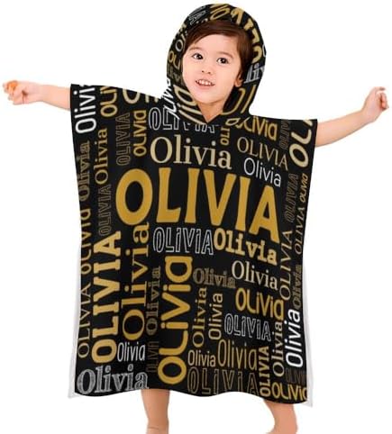 Husguciy Personalized Hooded Towel for Kids Black