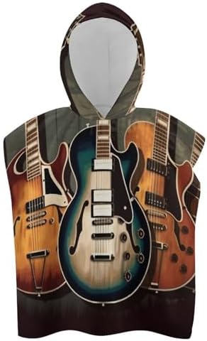 Kids Bath Towel with Guitar Print Hoodie