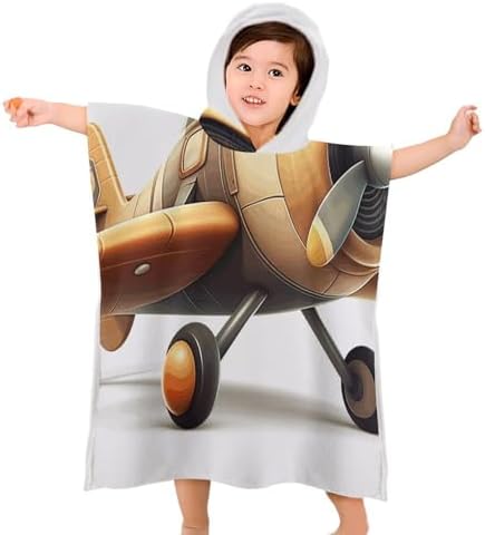 Kids Bath Towel with Hood Yellow Airplane Print