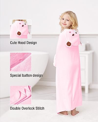 ZIONOR Hooded Bath Towel for Kids - Pink Bear