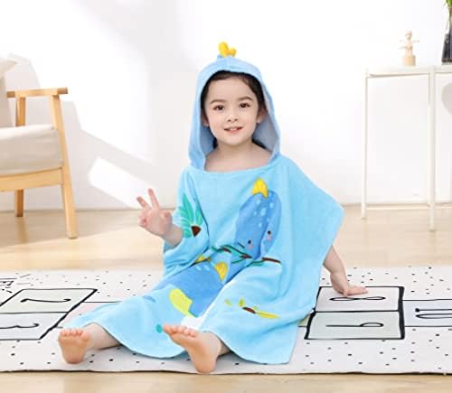 TONWHAR Kids Hooded Poncho Towel - Stegosaurus Cartoon Pattern 1-5 Years