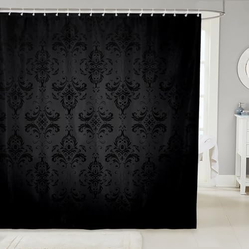 Feelyou Black Damask Shower Curtain Set