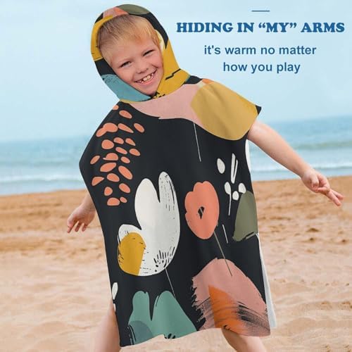 Kids Hooded Beach Towel with Abstract Flowers Print