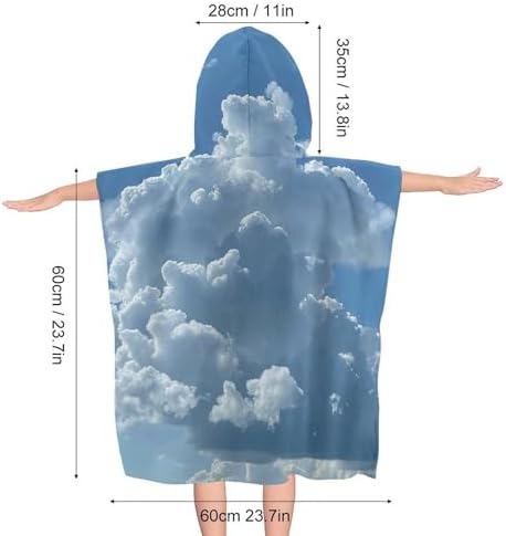 Kids Hooded Bath Towel with White Clouds Print