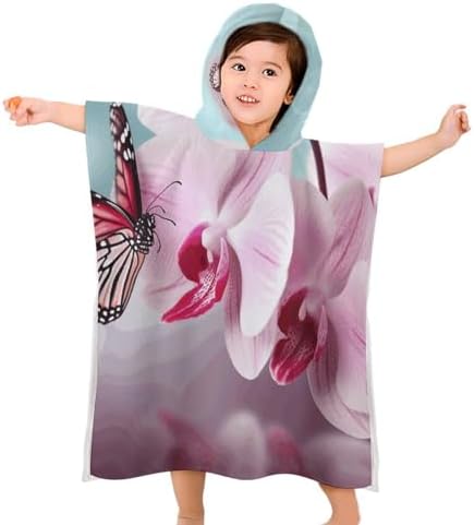 Kids Bath Towel with Hood and Butterfly Print