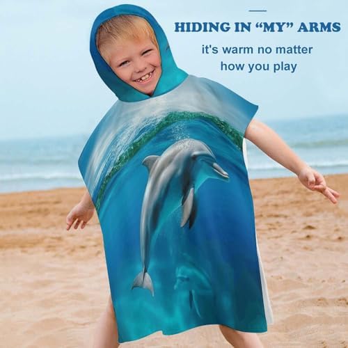 Kids Bath Towel with Swimming Dolphin Print