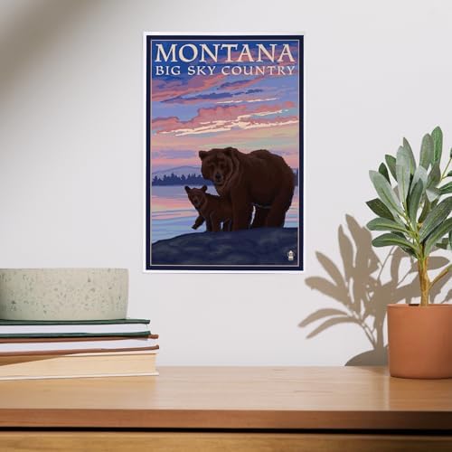 Lantern Press 8x12 Art Print Montana Big Sky Country Bear and Cub