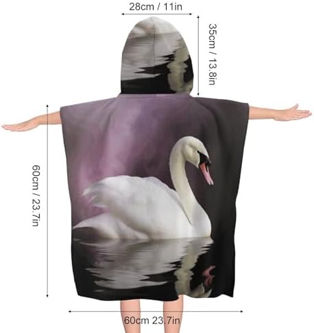 Kids Hooded Bath Towel with White Swan Print