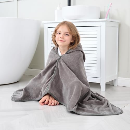 Hiturbo Kids Hooded Bath Towel - 50x30 inches Gray
