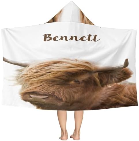 Personalized Highland Cow Hooded Kids Bath Towels with Name