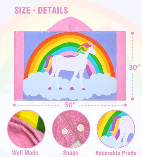 Toddler Hooded Bath Towel - 30x50 Cotton Kids Towel with Snap Closure