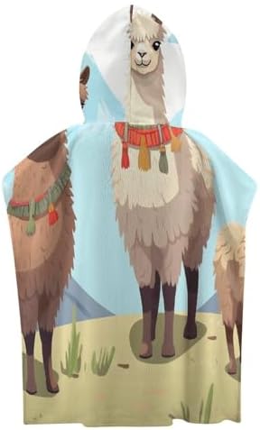 Kids Hooded Towel with Llama and Alpaca Print