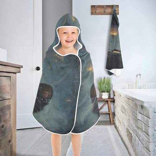 Cat Starry Sky Hooded Towel for Kids