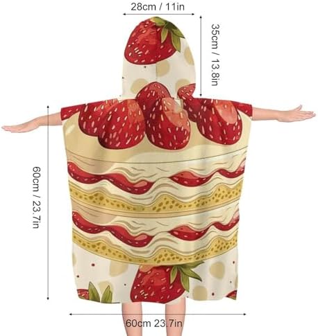 Kids Hooded Beach Towel with Strawberries and Cake Print