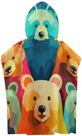 Colorful Bear Hooded Bath Towel for Kids