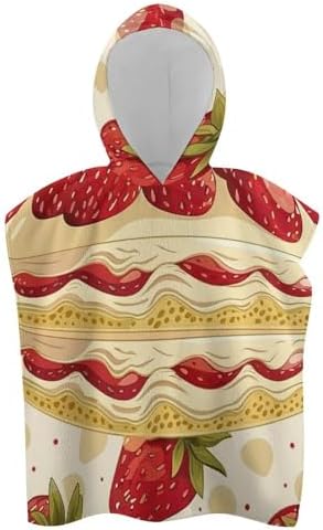 Kids Hooded Beach Towel with Strawberries and Cake Print