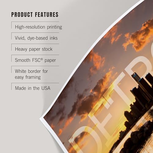 Lantern Press 8x12 Art Print Detroit Michigan Orange Sky and Skyline