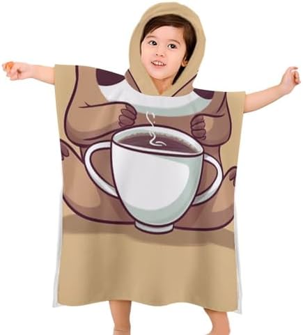 YTDRZ Kids Hooded Beach Towel with Yoga Sloth Coffee Print