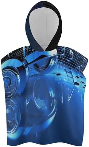Kids Bath Towel with Blue Music Print Hoodie