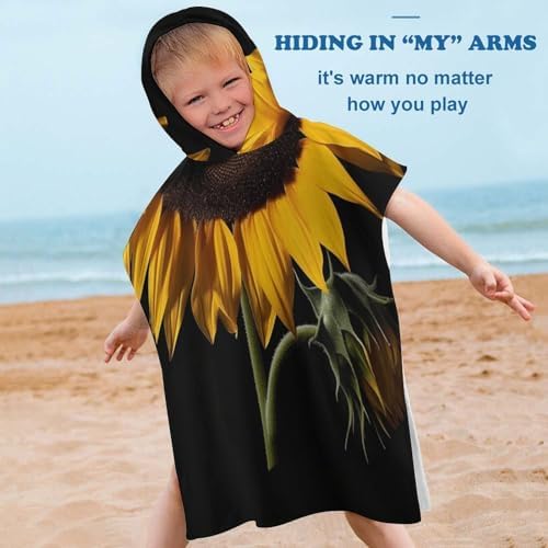 Kids Hooded Bath Towel with Sunflower Design