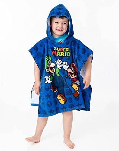 Super Mario Kids Towel Poncho - Blue Mario Luigi Bath Towel