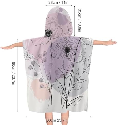 Kids Hooded Beach Towel with Hand Drawn Flowers Print