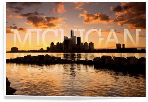 Lantern Press 8x12 Art Print Michigan Orange Sky and Skyline