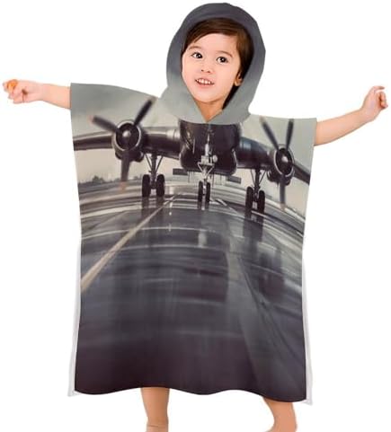 Kids Hooded Beach Towel with Airplane Design
