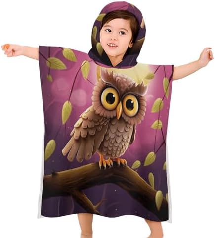 Kids Owl Print Hooded Bath Towel for Boys Girls