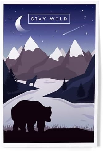 Lantern Press 8x12 Art Print Stay Wild Bear Mountain Night Sky Purple