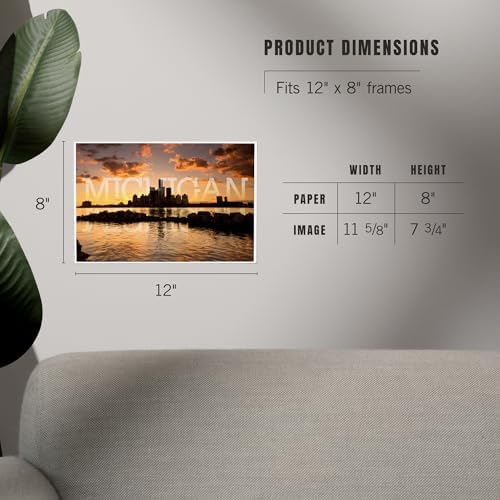 Lantern Press 8x12 Art Print Michigan Orange Sky and Skyline